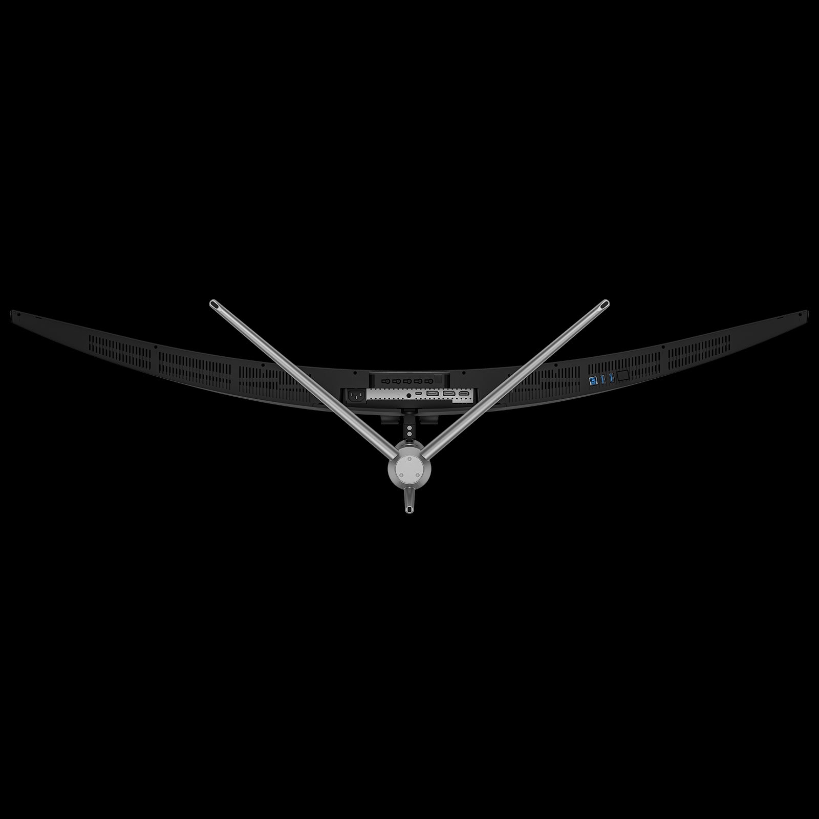 Monitor underside with tripod support arms and central hub