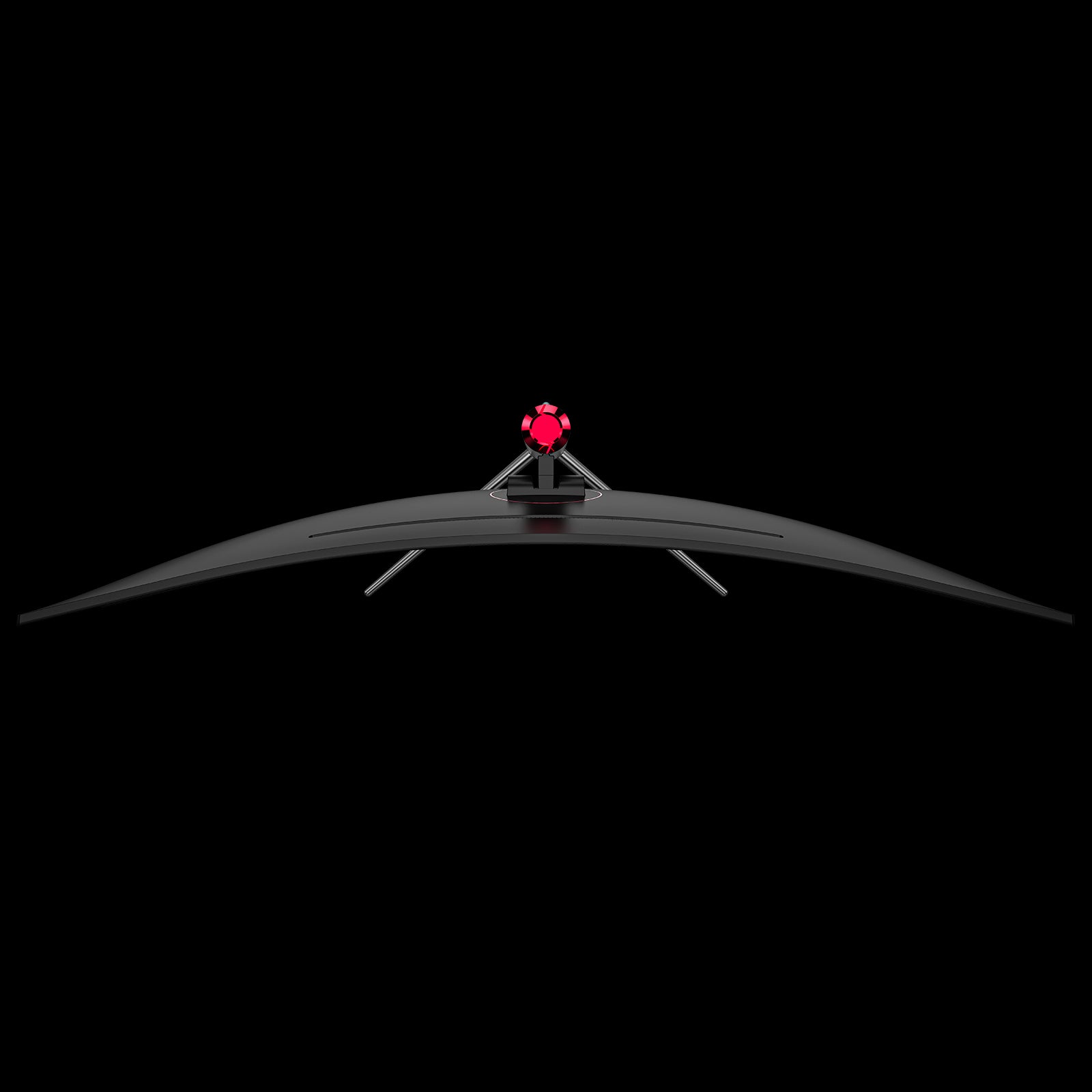 Monitor stand hub with red circular accent and three tripod arms